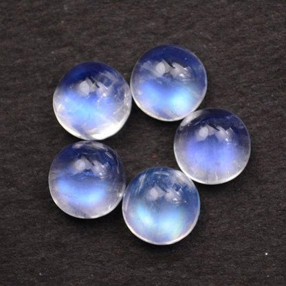 5pc Lot Natural Rainbow Moonstone Blue Flash Cabochon AAA Quality 6mm Loose Gemstone - GemMartUSA