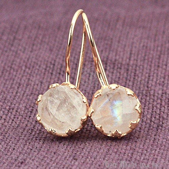 Round 27x10mm Gemstone Gold Dangle Hook Earring (Pick Your Gemstone) - GemMartUSA