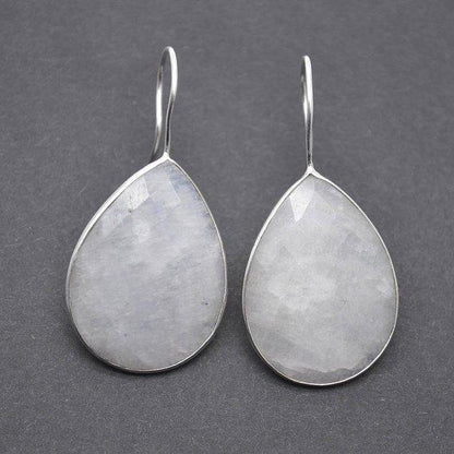 Rainbow Moonstone Silver Plated 30x22mm Pears Shape Gemstone Dangle Hook Earring (RMER-90222) - GemMartUSA