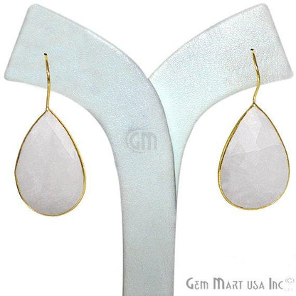 Rainbow Moonstone Gold Plated 32x22mm Pears Shape Gemstone Dangle Hook Earring (RMER-90237) - GemMartUSA