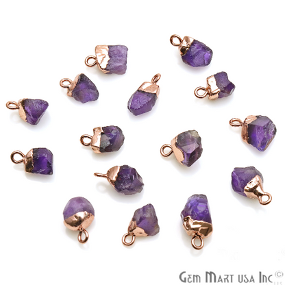 Rough Amethyst Gemstone 12x5mm Organic Rose Gold Edged Single Bail Connector