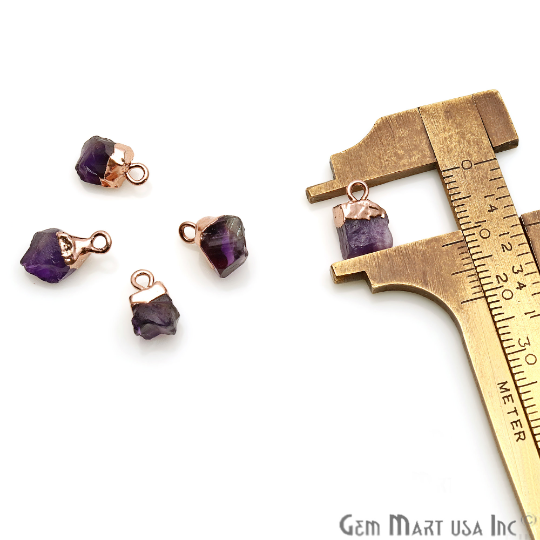 Rough Amethyst Gemstone 12x5mm Organic Rose Gold Edged Single Bail Connector