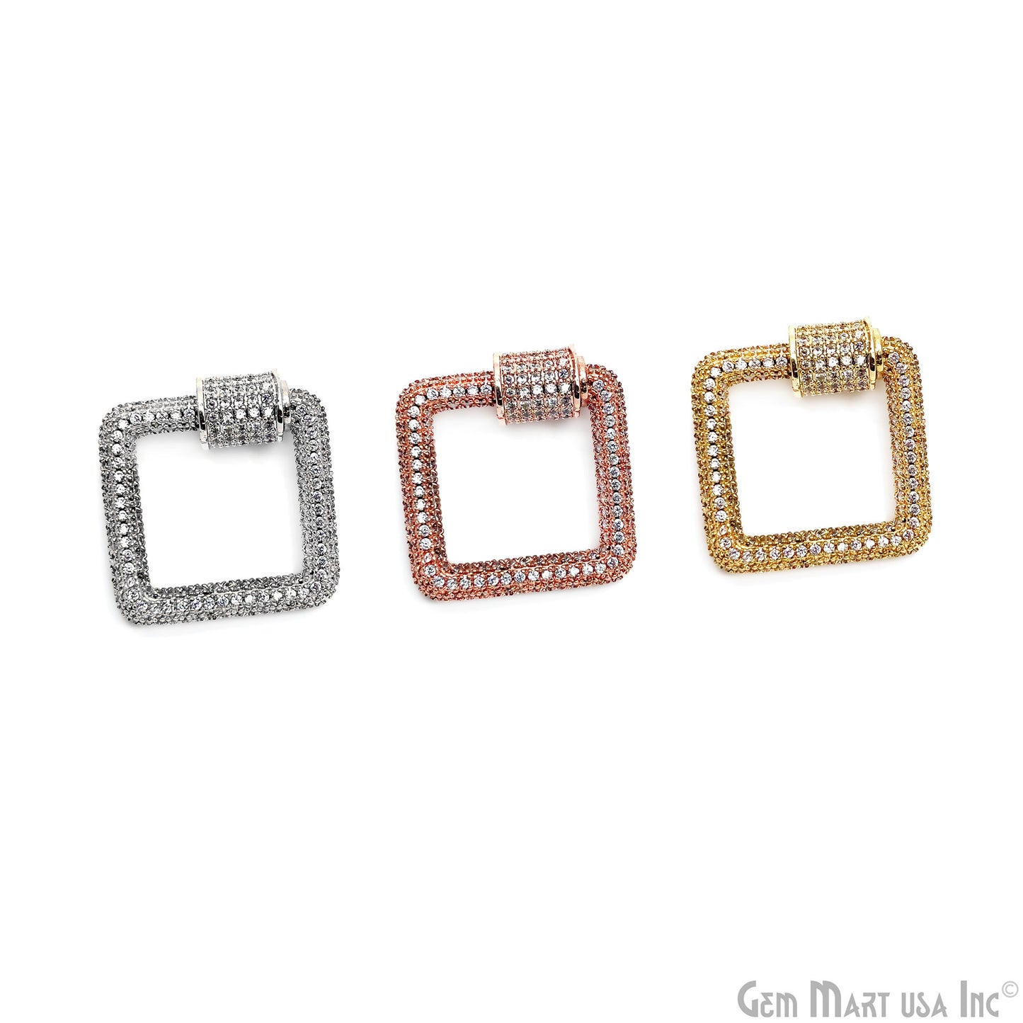 Gold Micro Pave Square Carabiner Clasp Screw Clasp