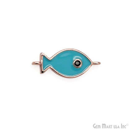 Fish Charm Blue Shell  Double Bail Connector Pendant