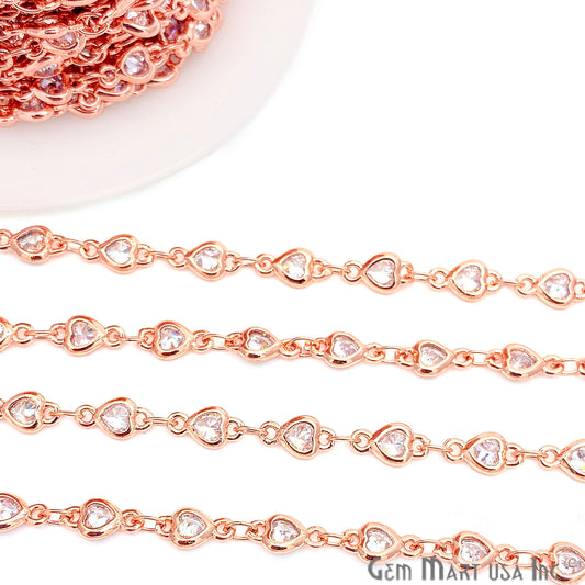White Zircon Heart Shape 4-4.5mm Rose Gold Plated Continuous Connector Chain - GemmartUSA