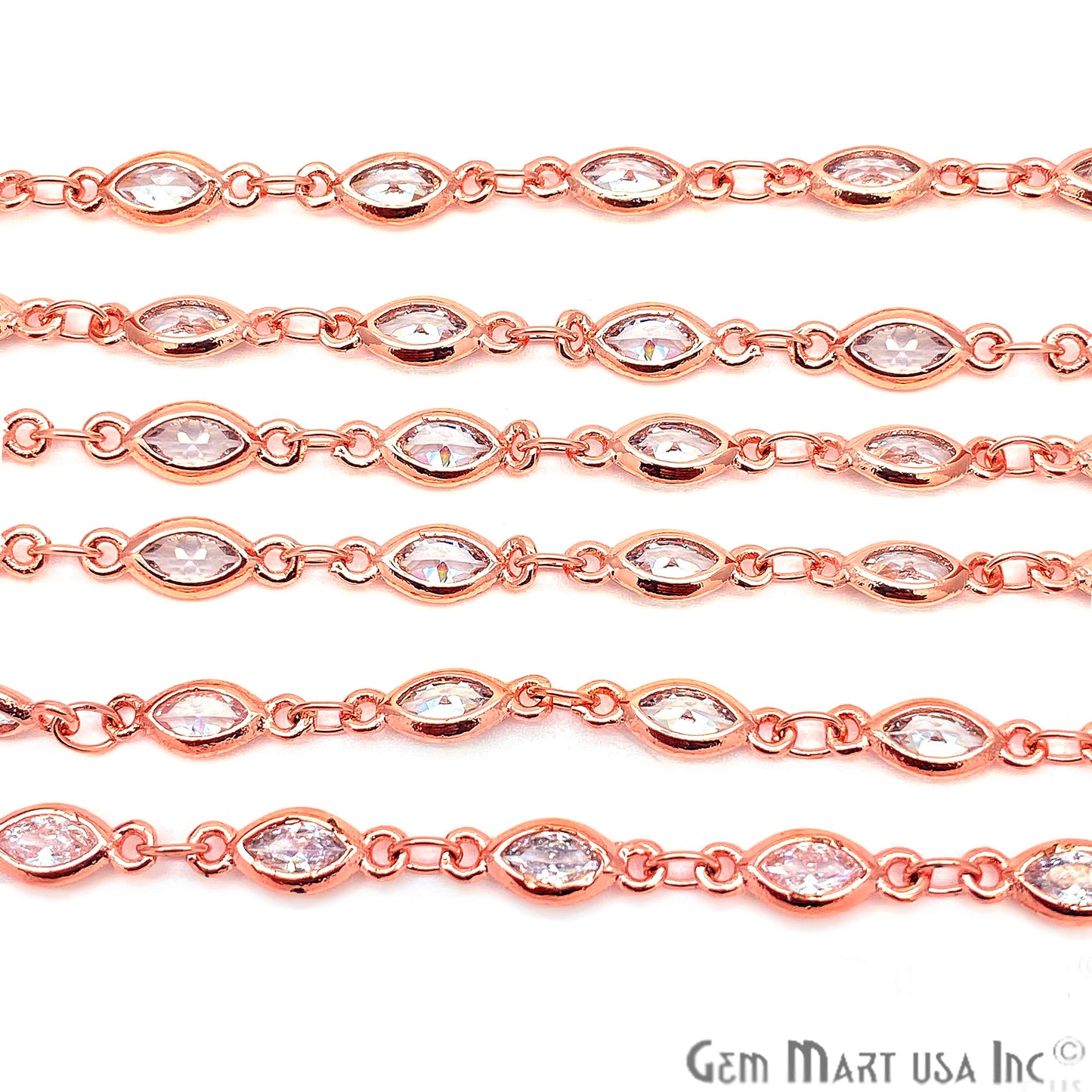 White Zircon Marquise Shape 6.5x3.5mm Rose Gold Plated Continuous Connector Chain - GemmartUSA