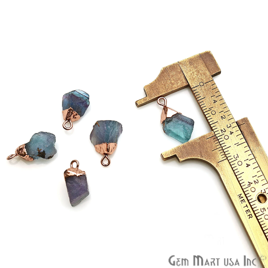 Rough Fluorite Gemstone 19X12mm Rose Gold Edged Charm Single Bail Connector