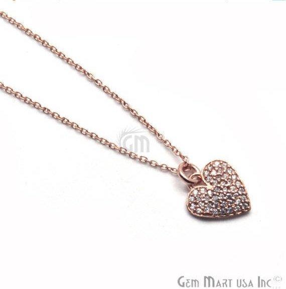 Heart Shape Cubic Zircon Charm Pendant 18 Inch Long Necklace Chain (Pick your Plating) - GemMartUSA