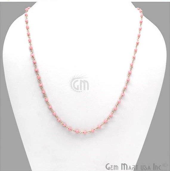 Round Bead Wire Wrapped Necklace Chain (Pick your Gemstone, Plating) - GemMartUSA