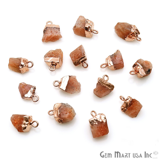 Rough Sunstone 15x9mm Rose Gold Electroplated Single Bail Connector