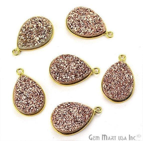 Titanium Druzy 13x18mm Pears Gold Single Bail Bezel Gemstone Connector