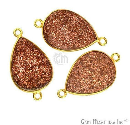 Titanium Druzy 13x18mm Pears Gold Double Bail Bezel Gemstone Connector