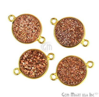 Natural Titanium Gold Druzy 12mm Round Double Bail Bezel Gemstone Connector