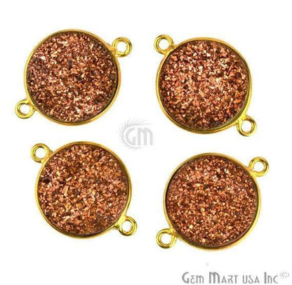 Natural Titanium Druzy 14mm Round Gold Double Bail Gemstone Connector