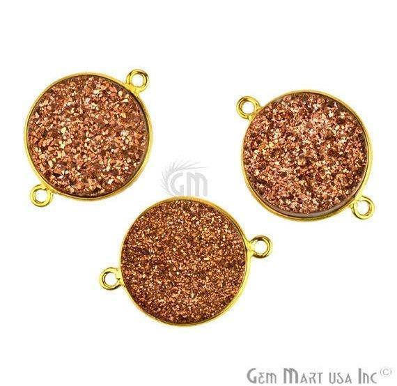 Natural Titanium Druzy 16mm Round Double Bail Gold Gemstone Connector