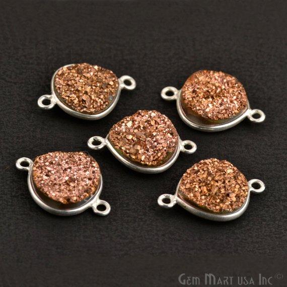Natural Titanium Druzy 12mm Silver Double Bail Heart Bezel Connector