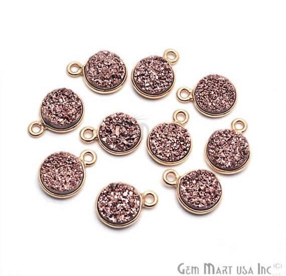 Titanium Druzy 8mm Round Bezel Connector (Pick Color, Bail, Plating) - GemMartUSA