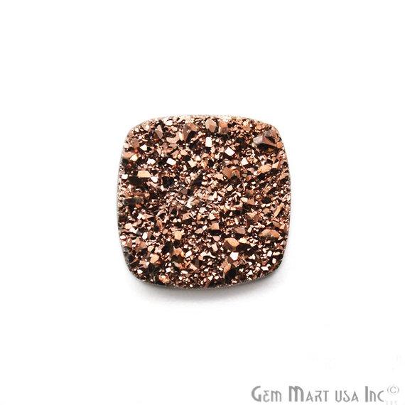 Rose Gold Druzy, Druzy Cabochon, 14mm Cushion Shaped Druzy, Cabochon, Loose Druzy Stone (RZ-80003) - GemMartUSA