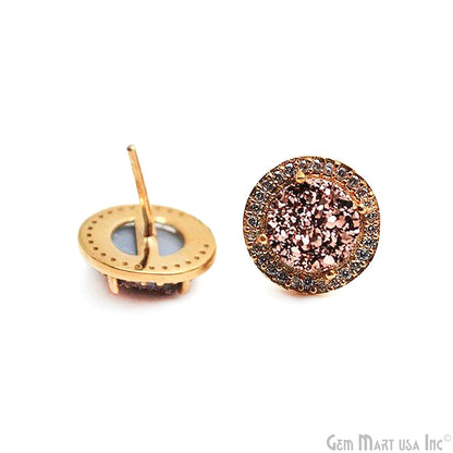 Round Shape 8mm Gold Plated Cubic Zircon Druzy Stud Earrings (Pick your Gemstone) (90036-1)