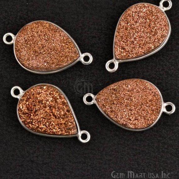 Titanium Druzy 12x16mm Pears Silver Double Bail Gemstone Connector