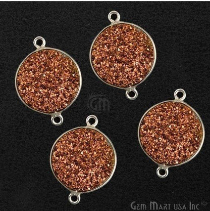 Natural Titanium Druzy 16mm Round Double Bail Silver Gemstone Connector