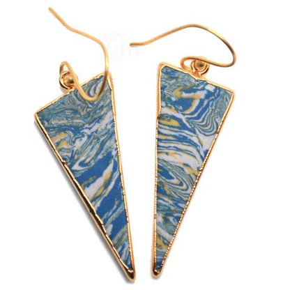 Triangle Shape 42x16mm Gold Plated Sediment Jasper Hook Earrings 1Pair (Pick your Gemstone) - GemMartUSA