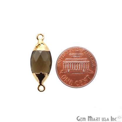 Smoky Topaz 10x20mm Marquise Shape Gold Electroplated Gemstone Connector - GemMartUSA