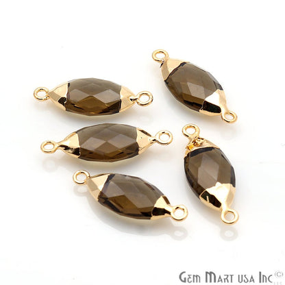 Smoky Topaz 10x20mm Marquise Shape Gold Electroplated Gemstone Connector - GemMartUSA