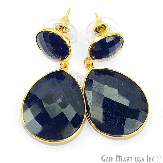 Pear and Round Shape 21x46mm Gold Plated Gemstone Dangle Studs (Pick your Gemstone) (90014-1) - GemMartUSA