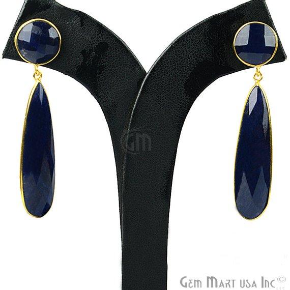 Pear and Round Shape 43x28mm Gold Plated Gemstone Dangle Studs (Pick your Gemstone) (90015-1) - GemMartUSA