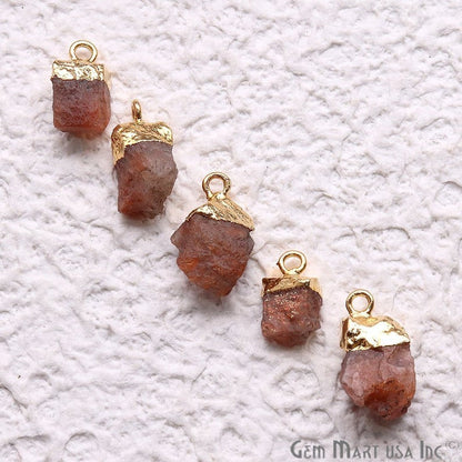 Rough Sunstone Gemstone 17x8mm Organic Gold Edged Connector - GemMartUSA