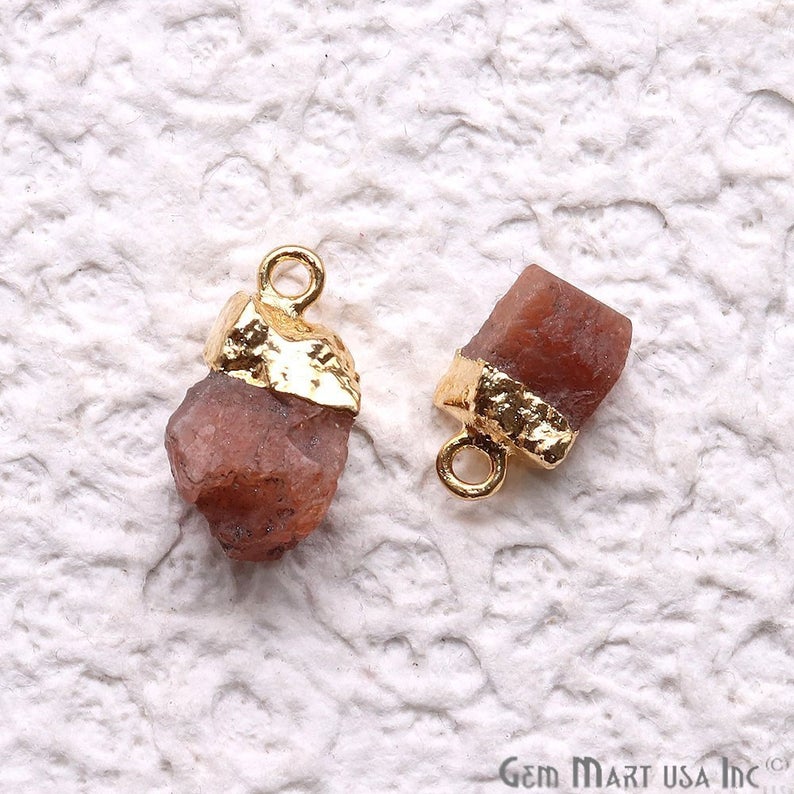 Rough Sunstone Gemstone 17x8mm Organic Gold Edged Connector - GemMartUSA