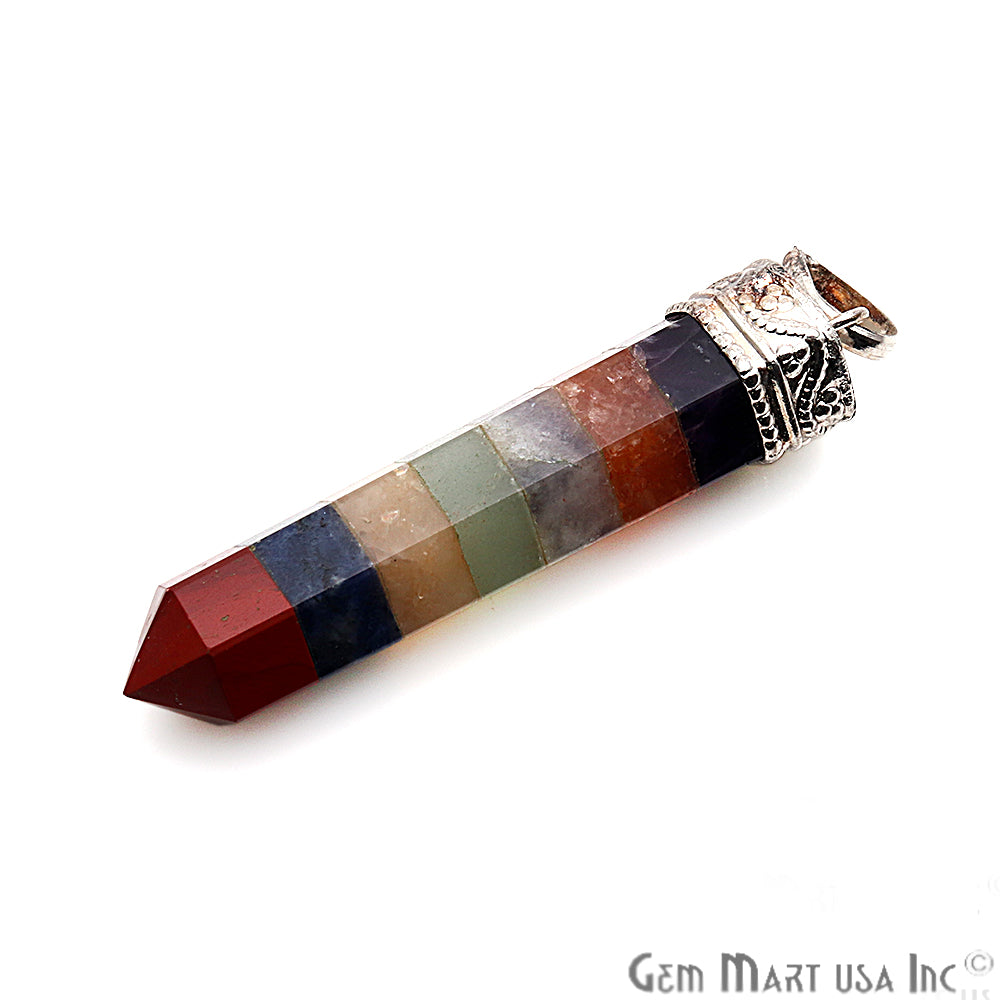 DIY 7 Chakra Healing Crystal Silver Plated 50x10mm Pencil Pendant - GemMartUSA