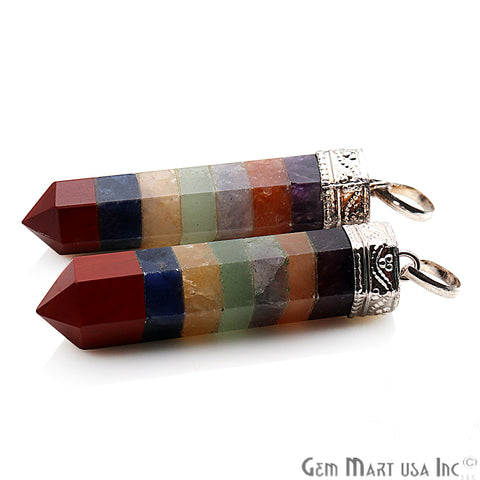 DIY 7 Chakra Healing Crystal Silver Plated 50x10mm Pencil Pendant - GemMartUSA