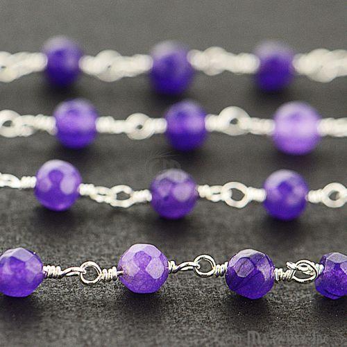 Amethyst Jade Beads Silver Plated Wire Wrapped Rosary Chain (763715485743)