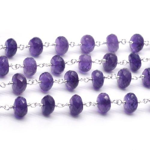 Amethyst Silver Plated Wire Wrapped Beads Rosary Chain (762765606959)