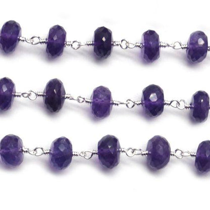 Amethyst Silver Plated Wire Wrapped Beads Rosary Chain (762765606959)