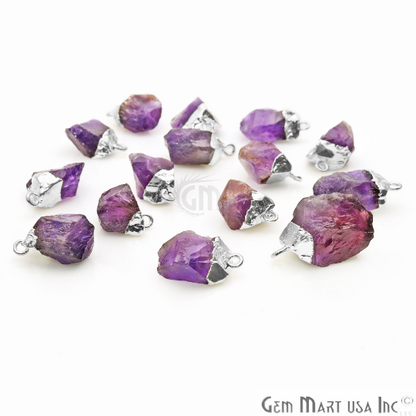 Rough Amethyst Freeform 16x11mm Silver Electroplated Single Bail Gemstone Connector