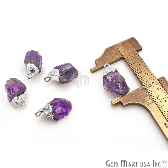 Rough Amethyst Freeform 16x11mm Silver Electroplated Single Bail Gemstone Connector