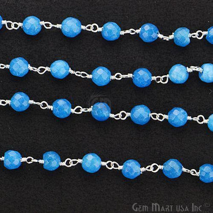 Blue Jade Beads Silver Plated Wire Wrapped Rosary Chain (763815755823)