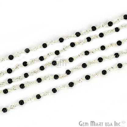 Black Spinel Smooth Silver Plated Wire Wrapped Gemstone Beads Rosary Chain (763819753519)