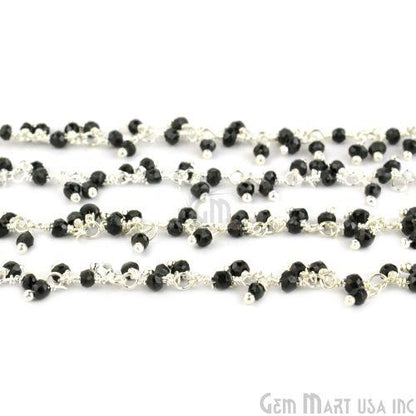 Black Spinel Cluster Dangle Silver Plated Wire Wrapped Beads Rosary Chain (764223291439)