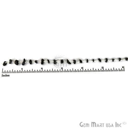 Black Spinel 4-6mm Nugget Chip Silver Plated Wire Wrapped Beaded Rosary Chain