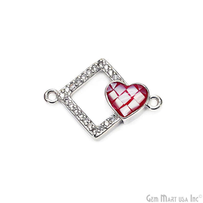 Square With Heart Charm Pendant 20x14mm Double Bail Bracelet Charm