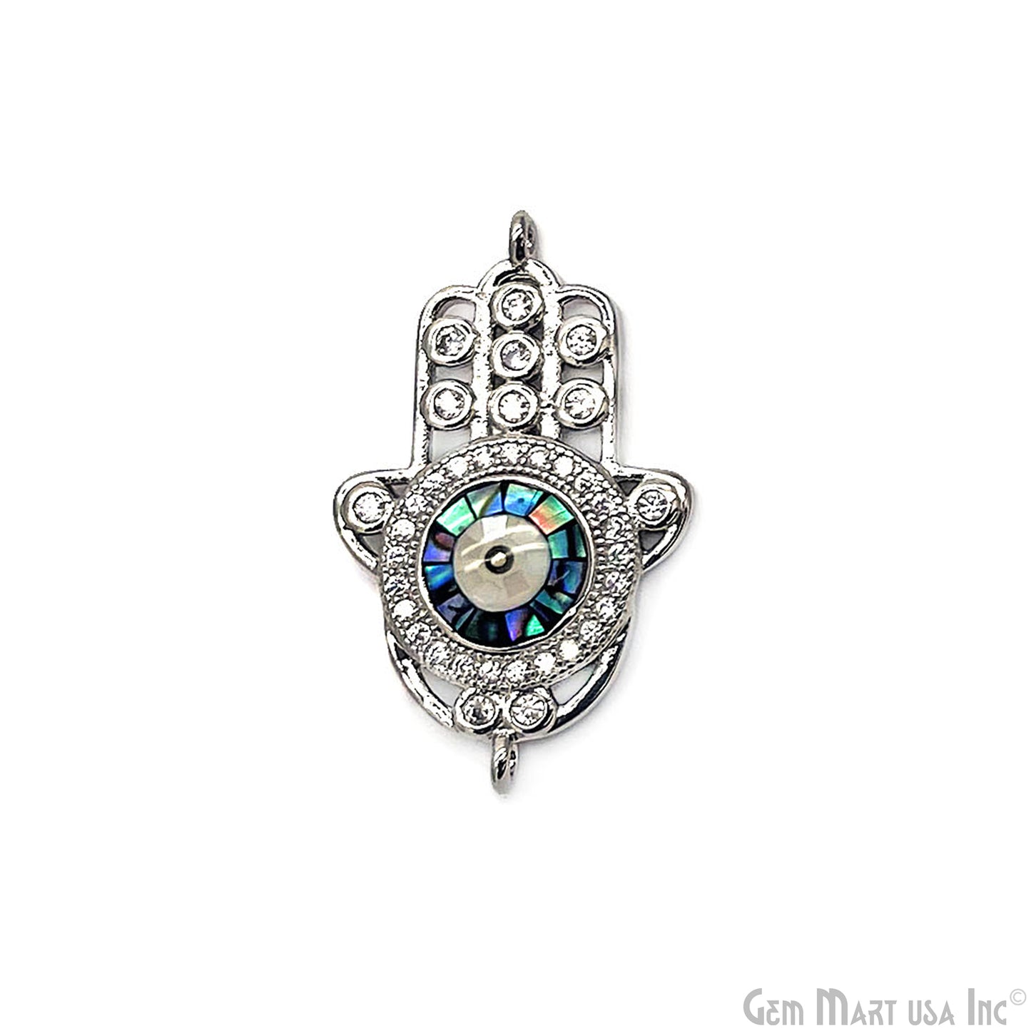 Hamsa Charm Necklace Cubic Zircon 28x17mm Double Bail Pendant