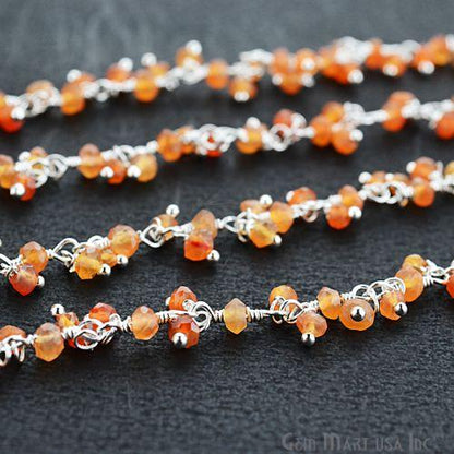 Carnelian Silver Plated Wire Wrapped Cluster Dangle Rosary Chain (764224765999)