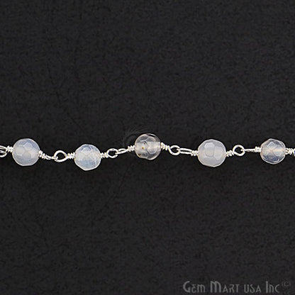 Grey Jade Faceted Beads 4mm Silver Plated Wire Wrapped Rosary Chain - GemMartUSA