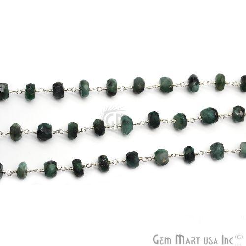 Emerald Beads Chain, Silver Plated Wire Wrapped Rosary Chain (763837415471)