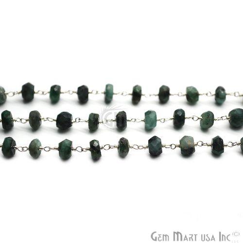 Emerald Beads Chain, Silver Plated Wire Wrapped Rosary Chain (763837415471)