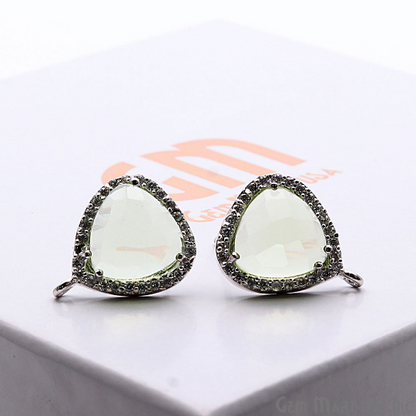 Green Amethyst DIY Gemstone Cubic Zircon 15x12mm Silver Plated Loop Connector Stud Earrings